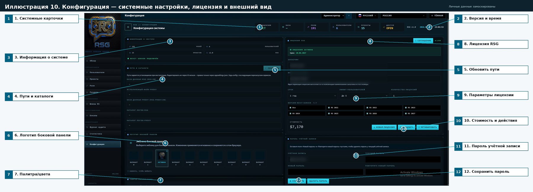 Конфигурация — системные настройки, лицензия и внешний вид